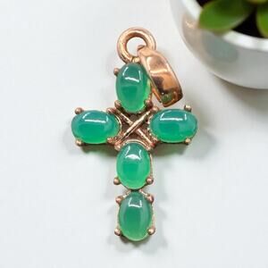 Natural Green Onyx Copper Cross Pendant Artisan Handmade Chain Sold Separately